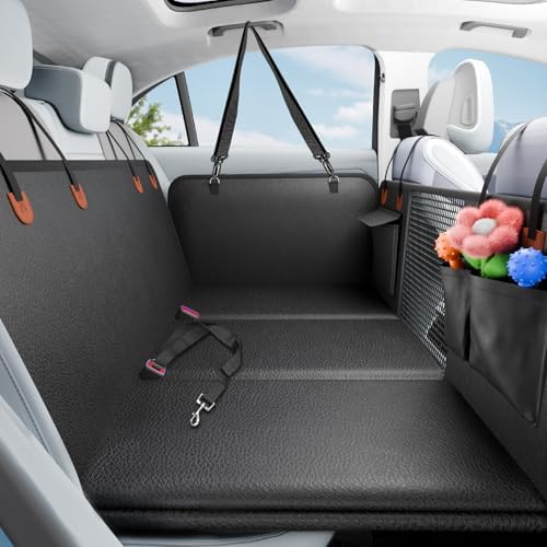 Back Seat Extender for Dogs, Heavy-Duty Hard Bottom Backseat Cover, Car Hammock for Dogs & Pets, Upgraded PU Leather - Waterproof & Anti-slip & Anti-scratch & Wipe-down Cleaning for Cars & SUVs by SummitGo-US