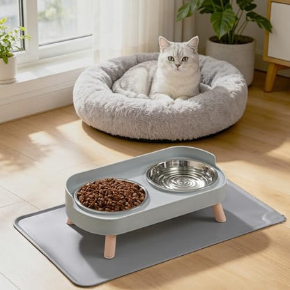 LoeJan Elevated Cat Bowls Set - Raised Cat Food and Water Bowl Set with Non Slip Stand - Pet Feeding Station with 2 Stainless Steel Bowls with Splash Proof Guard - Image 7