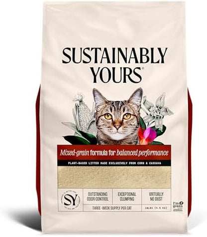 Sustainably Yours Natural Cat Litter, Mixed-Grain Formula, Exceptional Clumping & Odor Control, Virtually No Dust, Easy to Scoop, Corn & Cassava Plant-Based, Unscented, 10 lbs (Pack of 2) - Image 2