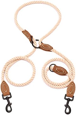 Mile High Life Double Dog Leash - Hands Free, Multifunctional Dual Dog Leash, 360° Swivel, Leather Tailored Connection for Two Dogs (Light Brown, 8FT) by MileHighLife