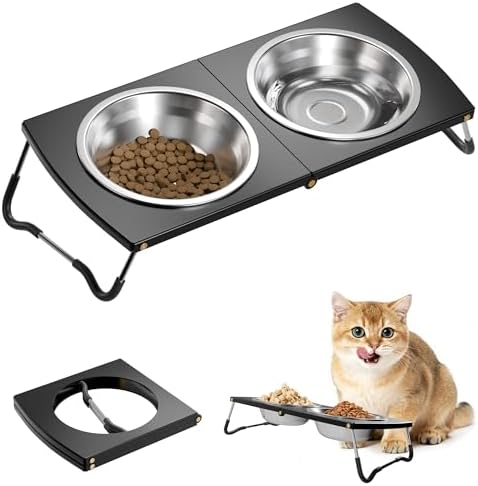 Elevated Cat Bowls with Foldable Stand and Feeder by ENSAYEER