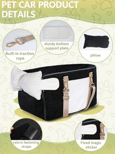 Prpeko Small Dog Car Seat, Portable Dog Seat with Soft Washable Cushion,Center Console Dog Car Seat for Small Dogs Up to 13lbs(Black) - Image 5