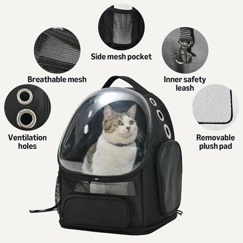 Amazon Basics Pet Carrier Backpack for Small Cats & Dogs, Collapsible Travel Carrier with Bubble Window & Breathable Mesh, Foldable for Travel, Black - Image 3