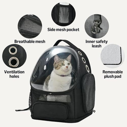 Amazon Basics Pet Carrier Backpack for Small Cats & Dogs, Collapsible Travel Carrier with Bubble Window & Breathable Mesh, Foldable for Travel, Black - Image 3