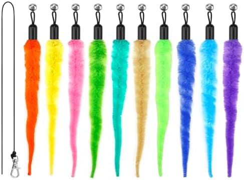 10PCS Cat Worm Toy for Cats, Cat Wand Toy Accessories, Cat Feather Toy Attachments Replacements, and 1PC Black String for Cat Fishing Pole Toy, Assorted Worm Cat Toy Teaser for Indoor Cats Kitten by MeoHui