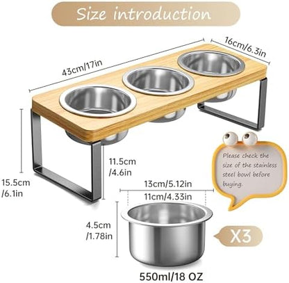 Elevated Cat Bowls with 3 Stainless Steel Bowls | 10° Tilted Anti-Vomiting Raised Cat Food Bowl for Small Cats and Puppies Pet Bowl with Stand - Image 4