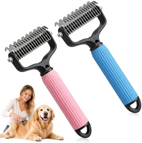 Pet Grooming Brush, Double-Sided Deshedding Dematting Tool for Dogs & Cats, Detangling Tool For Matted Fur, Ideal For Medium Or Long Haired Breeds (2Mix) by Unknown