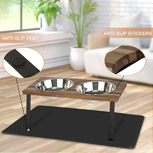 Aivituvin Elevated Dog Bowls, 15°Tilted Raised Cat Food Bowl, Walnut Wood Water Stand Feeder Set for Cats and Puppy, Pet Bowls with Anti Slip Mat(Medium) - Image 6