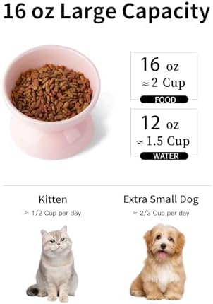 ABRUTY Cat Water Bowl, 16 OZ Ceramic Elevated Cat Bowls, 15° Tilted and Raised Pet Food Dish, Anti Vomiting Protect Pets' Spines and Whisker Fatigue - Image 2