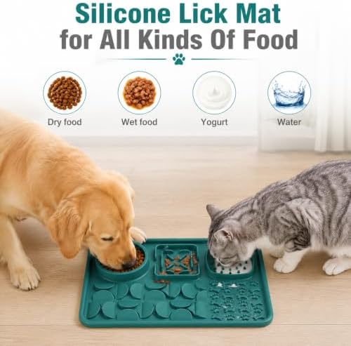 Silicone Dog Slow Feeder Lick Mat with Suction Cups, Multi-Puzzle Partition Pet Snuffle Feeding Tray for Puppy Cat Slow Eating Boredom Relief Training (Dark Green) - Image 2