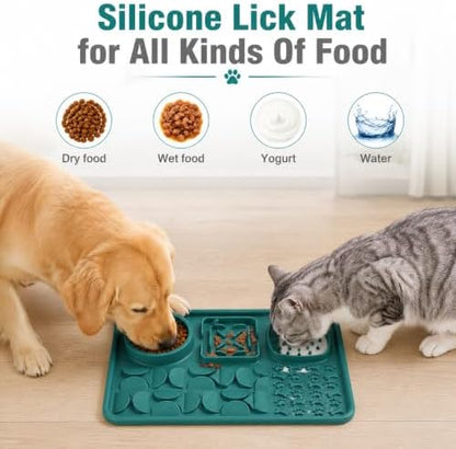 Silicone Dog Slow Feeder Lick Mat with Suction Cups, Multi-Puzzle Partition Pet Snuffle Feeding Tray for Puppy Cat Slow Eating Boredom Relief Training (Dark Green) - Image 2