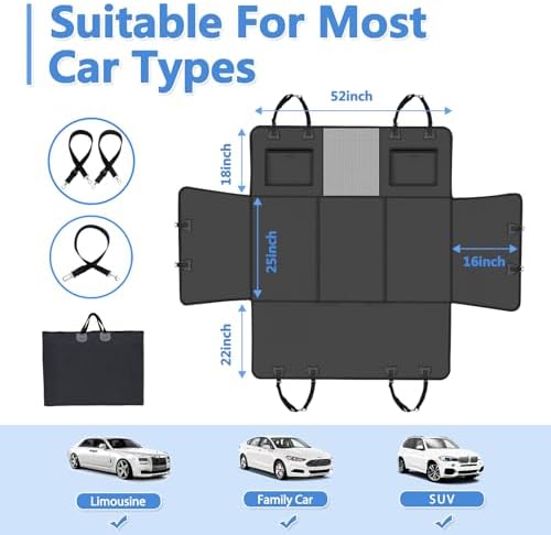 Hard Bottom Dog Car Seat Cover for Back Seat – Waterproof Nonslip Hammock Extender for Trucks & SUVs, Heavy Duty Pet Protector, Black Faux Leather - Image 6
