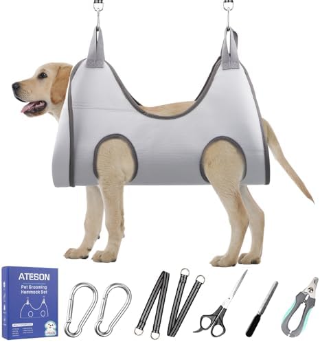 Pet Grooming Hammock Harness for XL Large Dogs Nail Trimming, Dog Sling for Cutting Nails, Dog Hanging Holder Hanger with Nail Clippers, Nail File, Scissors by ATESON