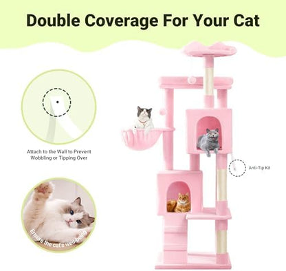 Allewie 64 Inches Multi-Level Cat Tree Tower for Indoor Cats Pink - Image 7