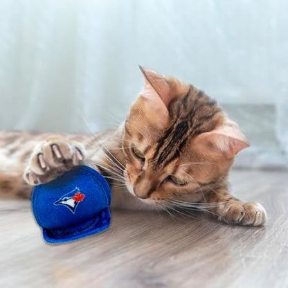 Best Plush CAT Toy - MLB Toronto Blue Jays Complete Set of 3 Piece Cat Toys Filled with Fresh Catnip. Incld: 1 Baseball Cap Cat Toy, 1 Baseball Cat Toy with Feathers & 1 Beer Bottle. Team Logos - Image 4
