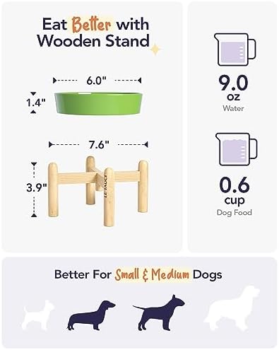 LE TAUCI Ceramic Slow Feed Dog Bowls, Elevated for Small Breeds, Anti-Gulping, Non-Slip, 6 inch, Green - Image 4