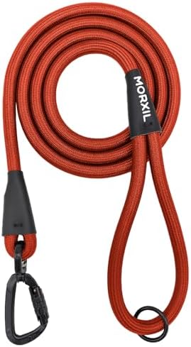 Rope Dog Leash, 4 ft Heavy Duty Dog Leash with Aviation Aluminum Auto Locking Carabiner, Strong Nylon Pet Lead for Small, Medium, Large Dogs, Orange, 4FT by MORXIL