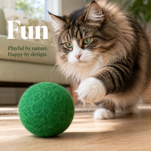 Felted Wool Cat Ball Toys, Green, 6PCS - Image 2