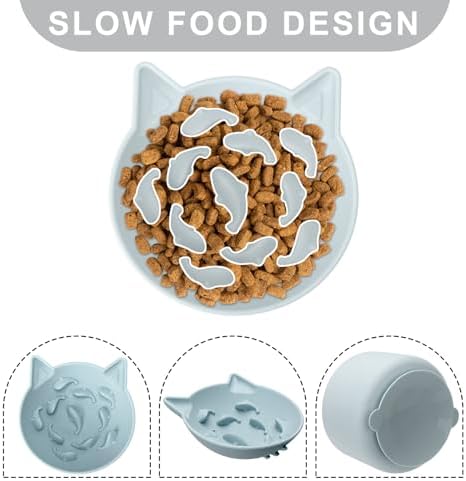 Silicone Cat Slow Feeder, Elevated Slow Feeder Bowl Tilt Design, Suitable for Dry and Wet Food, Adjustable Angle, Cat Food Puzzle with Suction Cup(Gray) - Image 4