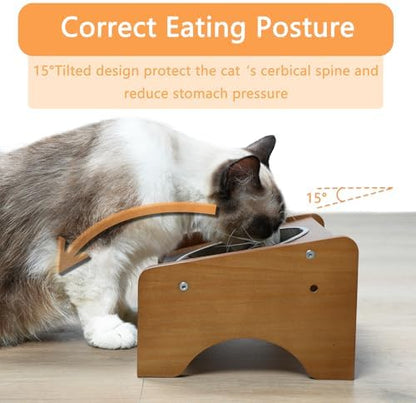 Elevated Stainless Steel Raised Food and Water Bowls, 15 Tilted Anti Vomiting, Dishwasher Safe, Non-Slip, Suitable for Cats and Puppies (Brown) - 2 Pack - Image 2