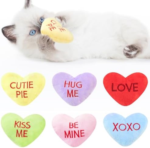 6pcs Valentine's Day Heart Catnip Toy，Valentines Indoor Heart Shaped Cat Toy Plush Interactive Chew Bite Toys for Cat Kitten Indoor Festive Holiday Cat Lover Gift by Unknown