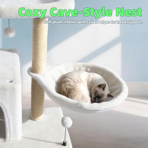 Cat Tree with Cat Condo and Hammock, Cat Tree with Scratching Posts and Scratching Pads, Cat Tower for Indoor Cats, Activity Centre Climbing Tree with Playful Toy Balls, Beige - Image 5