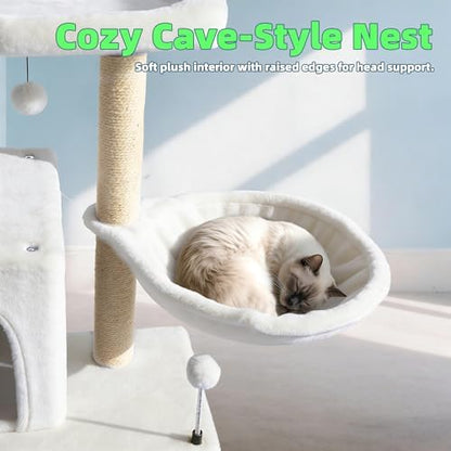 Cat Tree with Cat Condo and Hammock, Cat Tree with Scratching Posts and Scratching Pads, Cat Tower for Indoor Cats, Activity Centre Climbing Tree with Playful Toy Balls, Beige - Image 5