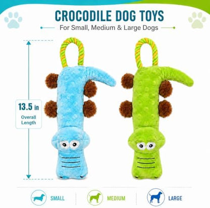 PrimePets Squeaky Dog Toys, 2 Pack, Stuffed Crocodile Tug of War Dog Toys for Small Medium Large Dogs, Interactive Puppy Chew Toy to Keep Them Busy - Image 2