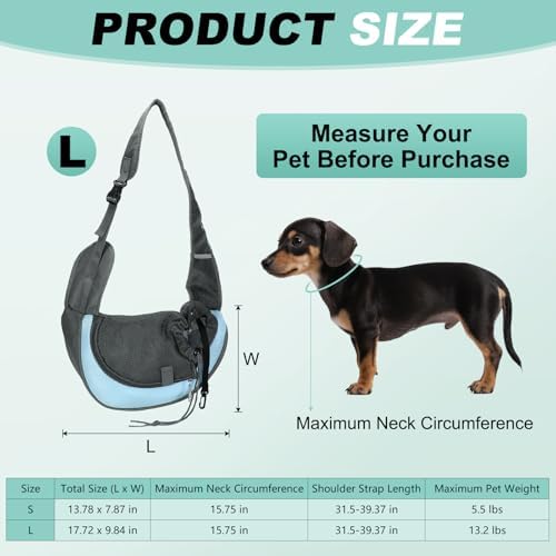 Dog Sling Carrier for Small Pet Up to 13.2 lbs Hand-Free Drawstring Pet Sling Carrier with Safety Hook & Adjustable Strap, (Sky Blue, 1 Pcs) Intended for Hiking and Camping - Image 2