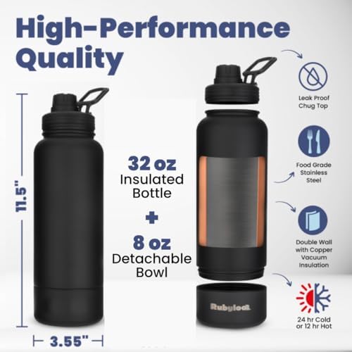 Rubyloo Dog Water Bottle with Detachable Bowl for Dog Lovers, Solid Black - Image 4