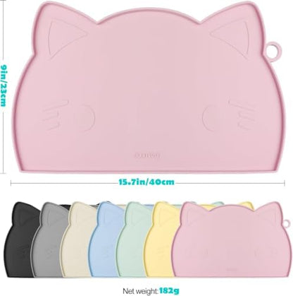 Coomazy Cat Food & Water Mat Thicker Non-Slip Silicone Mat with Raised Edge - Image 2