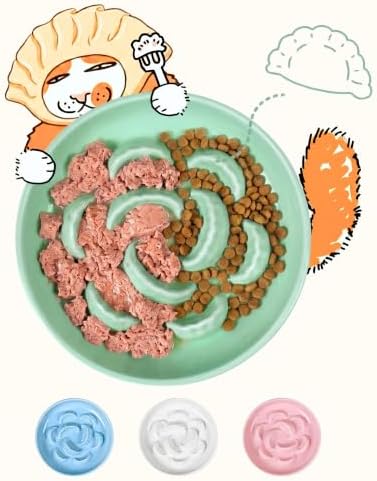 Ceramic Cat Slow Feeder Bowl - 6.2'' Whisker Friendly Cat Plate for Dry and Wet Food - Heavy Puzzle Feeding Bowl for Slow Eating - Helps Reduce Vomiting - Microwave & Dishwasher Safe -Non Slip - Green by Tafelf