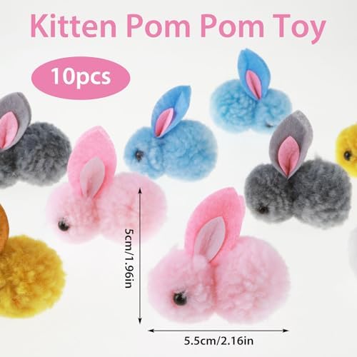 Amaxiu 10Pcs Cat Plush Toy Balls, Cute Bunny Shape Kitten Pompom - Image 3
