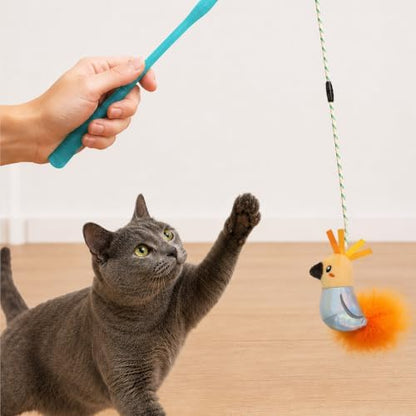 Catstages Flutter Frenzy Prey Wand Set Cat Toy for Cats & Kittens, 2 Interchangeable Attachments, Prey-Like Tail & Plush Bird on Stretchy Cord - Image 6