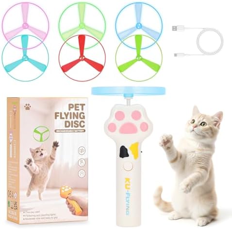 Cat Fetch Toy, Flying Disc Launcher with 6 Flying Discs by AGIFTMIND