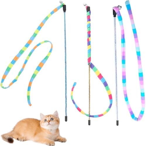 KABASI 3PCS Interactive Cat Rainbow Wand Toys, Cats String Toy Teaser Wand by KABASI