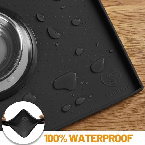 Hubulk Dog Feeding Mat,100% Waterproof Food Grade Silicone Pet Food and Water Bowl Placemat,Dishwasher, High Raised Edge to Prevent Spills,Nonslip Tray to Stop Messes on Floor (19"x12"x0.5", Black) - Image 4