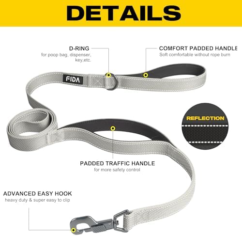 Fida Heavy Duty Dog Leash for Medium Large Dogs, 5 FT, Dual Padded Handles - Image 2