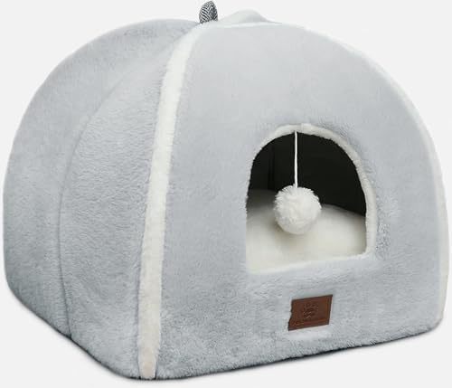 Cat Bed for Indoor Cats - Cat Cave Bed Cat House Cat Tent with Removable Washable Cushioned Pillow, Soft and Self Warming Kitten beds, Pet Bed（Large Grey） - Image 2