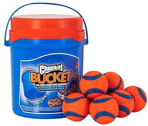 Chuckit! Ultra Ball Dog Toy with Cleaning Bucket, Medium 2.5-in, 8-Pack by Chuckit
