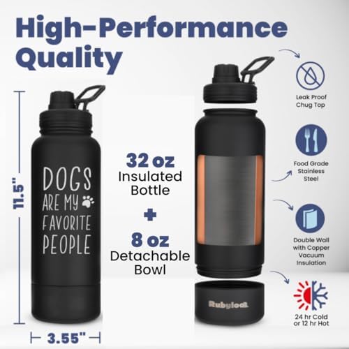 Rubyloo Dog Water Bottle w/Detachable Bowl for Dog Lovers, Favorite People - Image 4