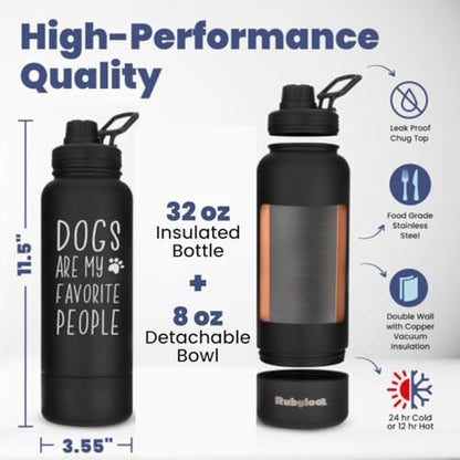 Rubyloo Dog Water Bottle w/Detachable Bowl for Dog Lovers, Favorite People - Image 4