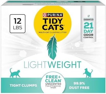 Purina Tidy Cats Lightweight Free and Clean Unscented Multi-Cat Clumping Cat Litter, Odor Control, Low Dust, 12 lb. Box by PurinaTidyCatsLitter