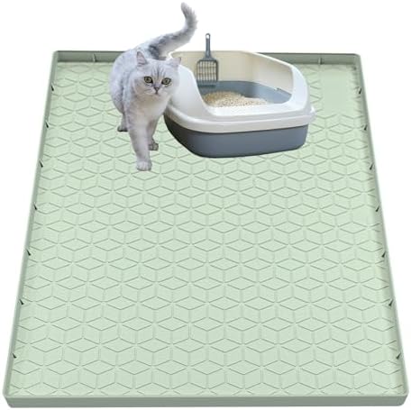 Cat Litter Mat, Silicone Large Cat Mat for Litter Box - 34x22 in, Waterproof & Non-Slip, Durable & Easy Clean, Green by Jacooxi