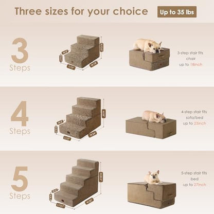 EHEYCIGA Dog Stairs for Small Dogs 13.5" H, 3-Step Dog Steps for Cats, Camel - Image 2