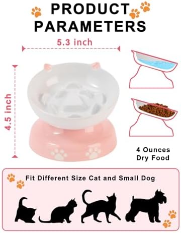 Y YHY Ceramic Slow Feeder Cat Bowl, Elevated Cat Bowl Tilted Design Slow Feeder for Dog and Cat for Dry and Wet Food, Pink - Image 3