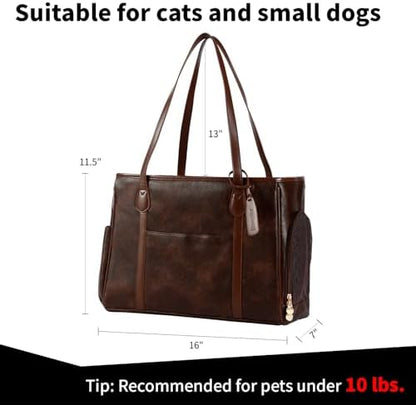 Stylish Dog Purse Carrier, Leather Pet Carrier Bag for Small Dogs Cats Puppy, Airline Approved Soft-Sided Carrier Coffee - Image 2