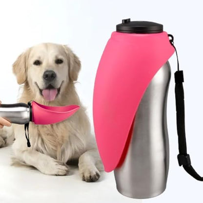 Portable Dog Water Bottle, 24 oz, Stainless Steel, Convenient Pet Water Dispenser, Collapsible Travel Bowl, Walking, Hiking, and Outdoor Activity, Compatible with Various Pets, Houd2Go (Pink, 24oz) by Unknown