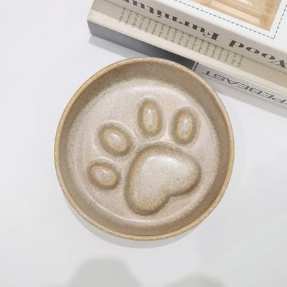 Ceramic Slow Feeder Bowl, 6.69 x 5.7 inches, Elevated Design with Paw Pattern, for Cats and Small Dogs (Khaki) - Image 5