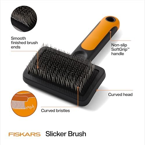 Fiskars Pet, Cat and Dog Brush, Fine Bristles & SoftGrip Handle for Gentle Grooming and Deshedding, Cat and Dog Supplies, Orange/Black - Image 2